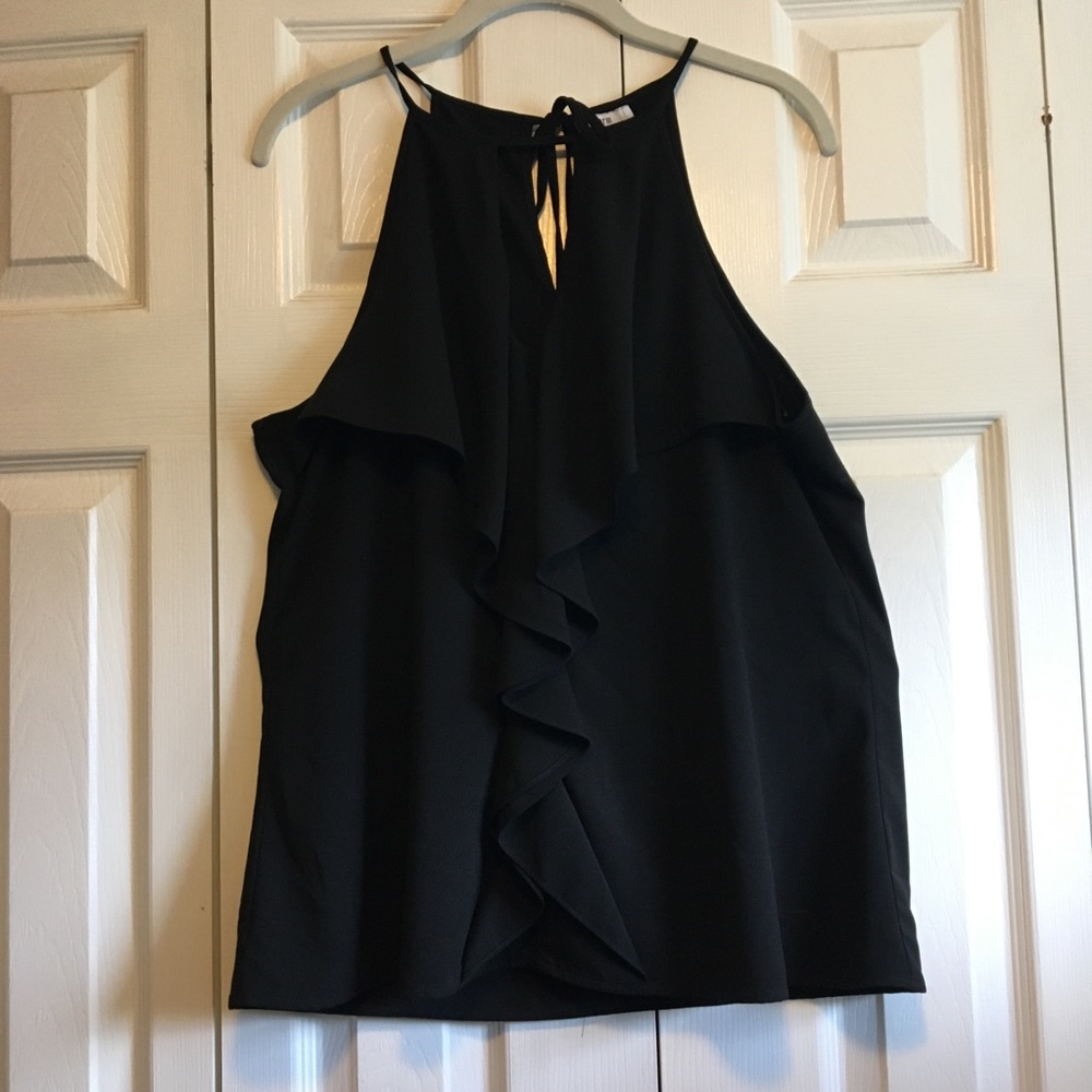 Bar III Black Tie-Up Ruffle Top